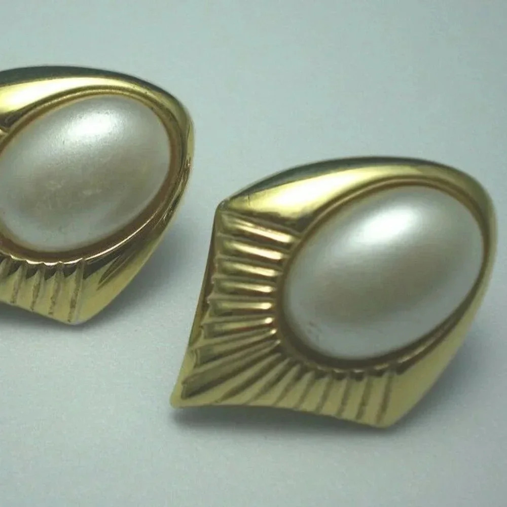 Vintage Napier Gold Toned with Faux Pearl Earrings
